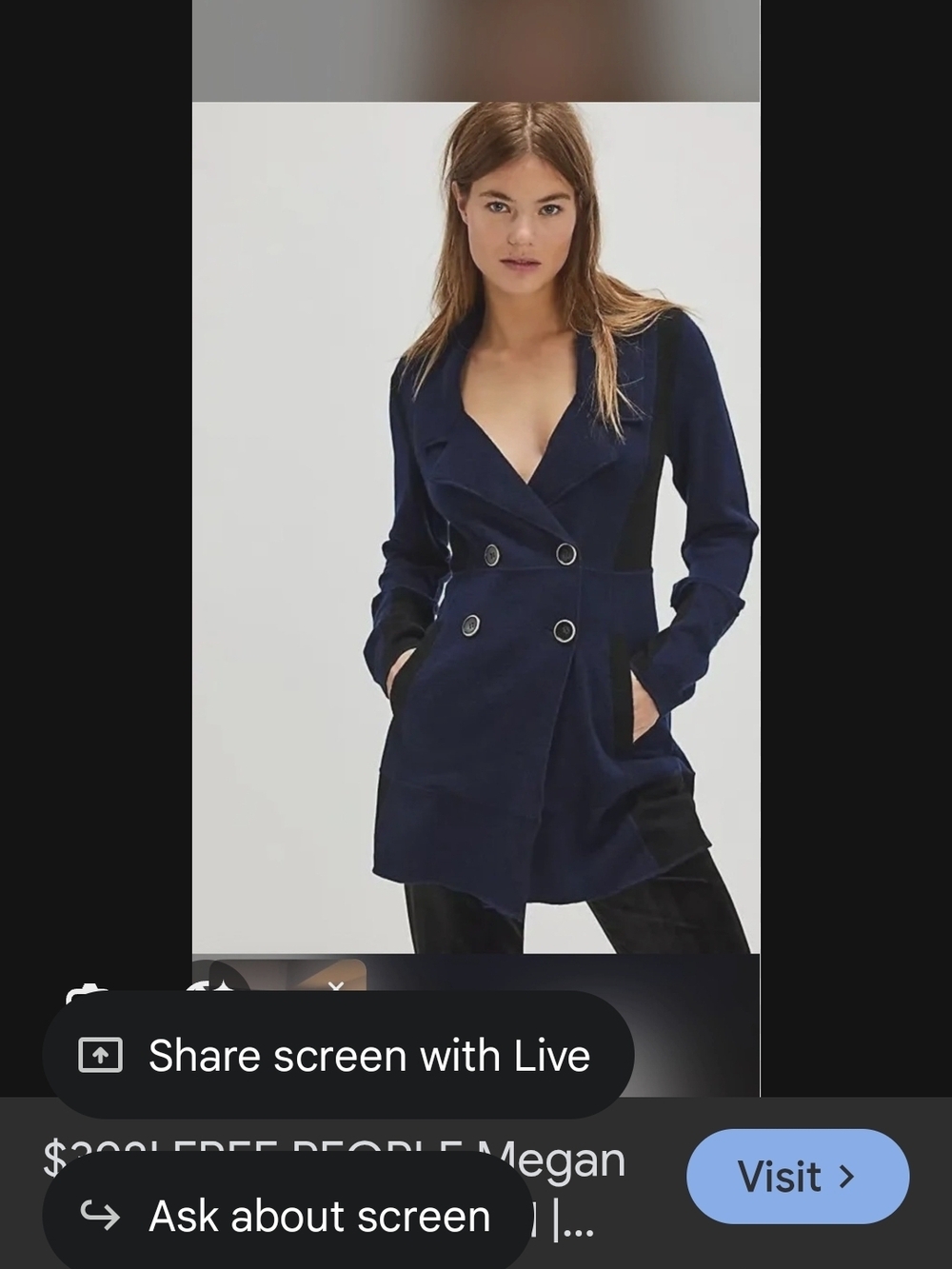 NWT Free People Megan Cashmere Navy/Black Double-Breasted Blazer SM SOLD OUT